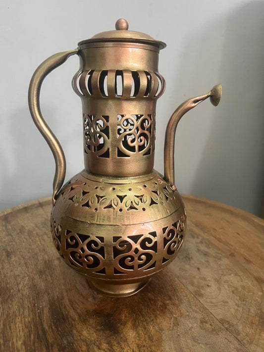 Antique Gold Iron Pitcher Lantern - Hand-Cut Indian Decorative Lamp