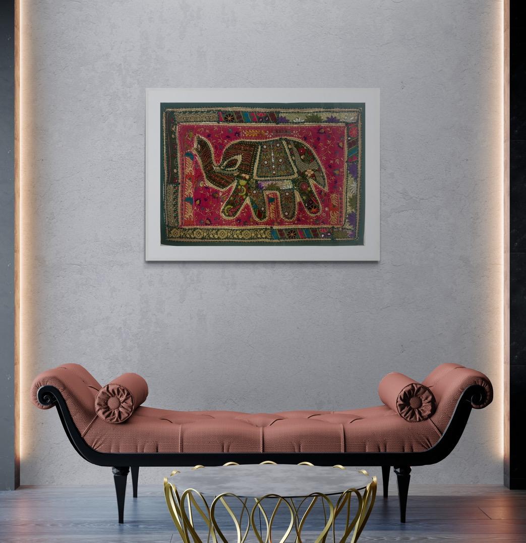 Handcrafted Indian Elephant Tapestry – Traditional Embroidered Wall Art
