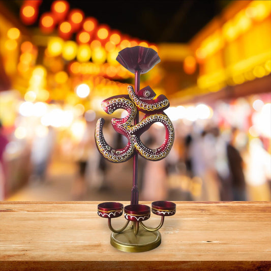 Handcrafted Iron OM Tealight Holder - Spiritual Diya Lamp for Home Decor