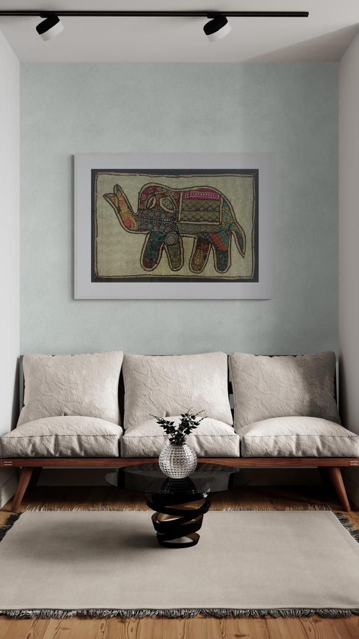 Handcrafted Indian Elephant Tapestry – Traditional Embroidered Wall Art