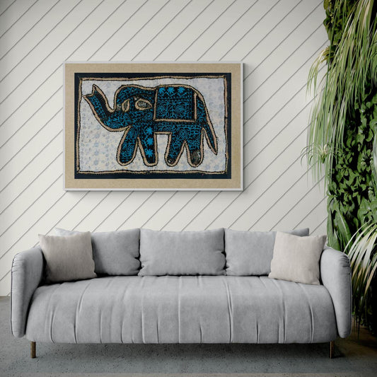Handcrafted Indian Elephant Tapestry – Traditional Embroidered Wall Art